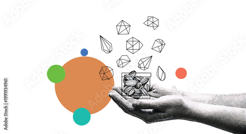 Hand holding coins, money growth, financial success, wealth vector