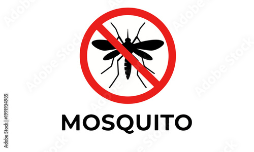 Mosquito Warning Sign Logo with Red Prohibited Symbol