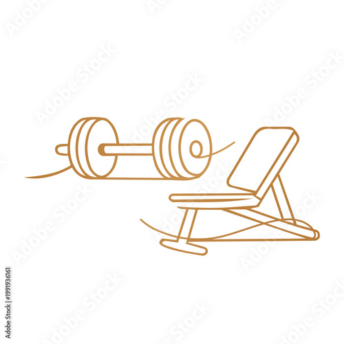 Minimalist Continuous Line Dumbbell and Weight Bench Fitness Logo Illustration