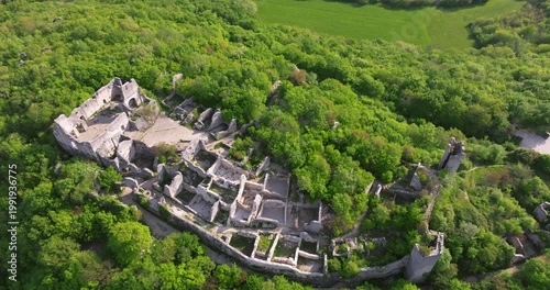 Aerial view of Dvigrad medieval castle ruins in Istria, Croatia