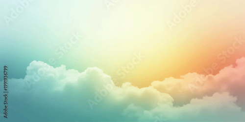 A dreamy skyscape painted with soft pastel hues, clouds illuminated by a celestial light. Capturing a sense of serenity and hope.