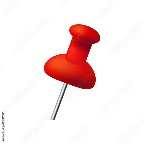 Push pin illustration glossy red plastic with metal pin.
