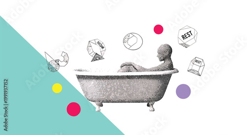 Relaxation, bathroom, vector illustration, leisure, self-care