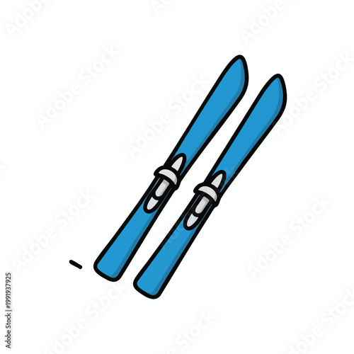 A vibrant blue pair of alpine skis with bindings illustrated in a modern cartoon style.