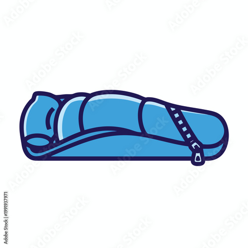 Cartoon vector illustration of a blue sleeping bag for camping and outdoor adventures.