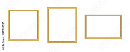 Set of three rectangular frames minimalist gold on white.