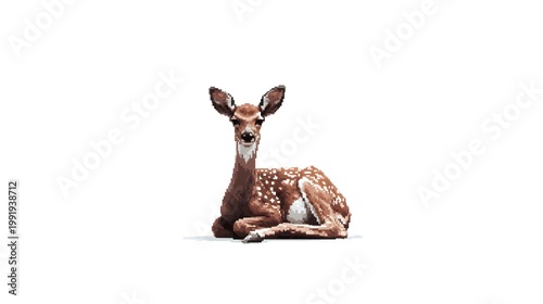 Resting Brown Male Deer Stag Pixel Art on White Background