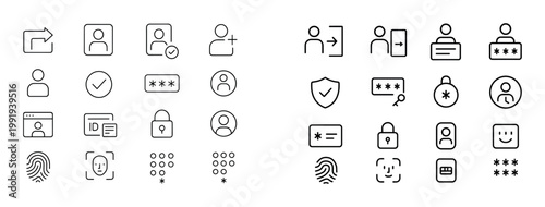 User authentication and security icons set display