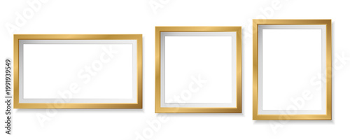 Fotografija Three gold matted frames, bevel edge, white inner.
