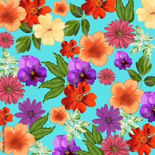 Untitled design - 1Colorful Floral Pattern on Blue Background
