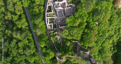 Aerial view of Dvigrad medieval castle ruins in Istria, Croatia