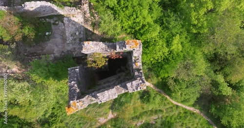 Aerial view of Dvigrad medieval castle ruins in Istria, Croatia