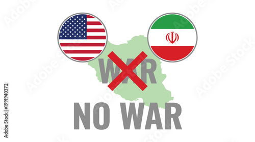 Vector graphic illustration of USA Iran No War Protest Vector Graphic, Anti-War Symbol, Peace Sign Vector