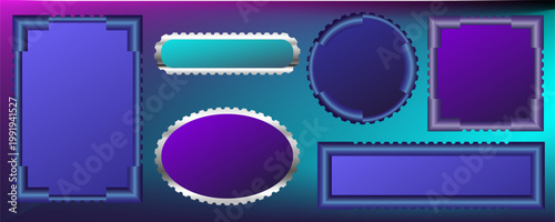 Frame ui rectangle with space spaceship game and fi window sci. Text science box with neon cyber background and abstract vector design. Technology isolated frame with concept template space.