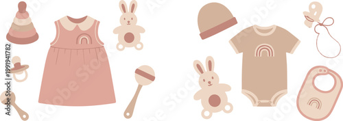 Baby clothing and accessories in pastel colors pink