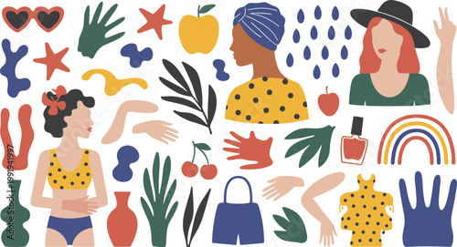 Diverse Flat Design Elements For Fashion And Lifestyle