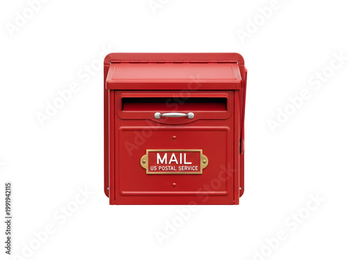 Red Metal Postbox on Black Background, Studio Shot. Secure Communication and Delivery for Letters and Packages