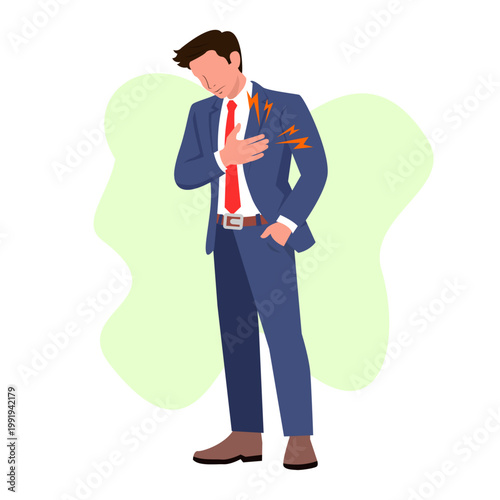 Businessman suffering chest pain heart attack symptom office worker flat vector illustration