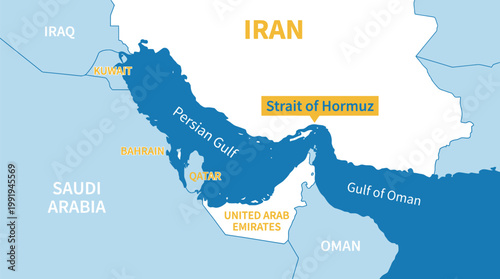 Tableau sur toile Vector graphic illustration of Persian Gulf Map, Iran, Middle East Geography Vec