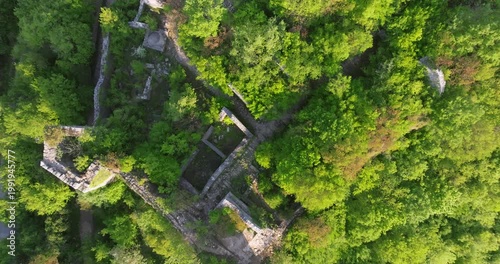 Aerial view of Dvigrad medieval castle ruins in Istria, Croatia