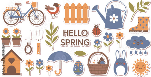 Spring Season Flat Design Elements hello spring bicycle
