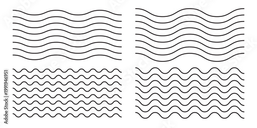 Wavy lines pattern vector element, wave ripple thin line strokes simple zigzag texture set, stream zig zag background backdrop image clip graphic illustration