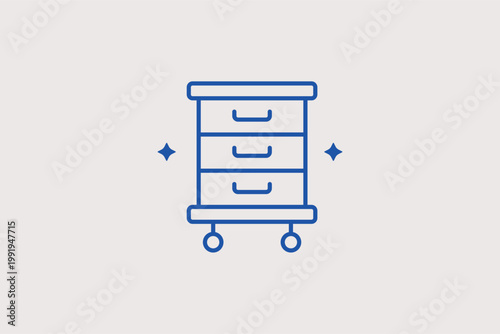 Rolling tool chest line icon for organized mechanic equipment and workshop storage. Industrial Vector Illustration for professional garage layouts and hardware store equipment listings.