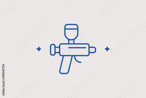 Paint spray gun line icon for auto body refinishing and custom painting services. Creative Vector Illustration for body shop branding and vehicle restoration project galleries.