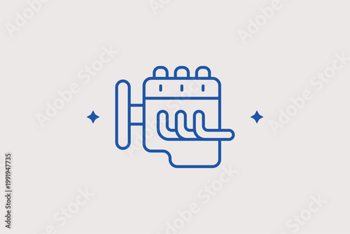 Engine intake manifold line icon for air distribution and motor performance. Complex Vector Illustration for engine repair manuals and performance upgrade technical articles.