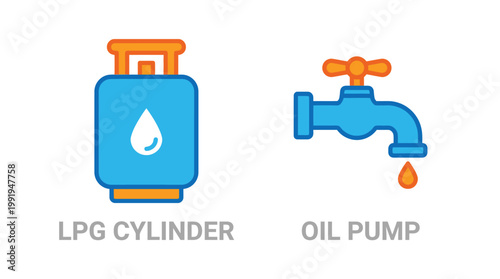 Vector graphic illustration of LPG Cylinder Oil Pump Vector Icons, Industrial Fuel Supply Symbols, Colorful Illustration Vector