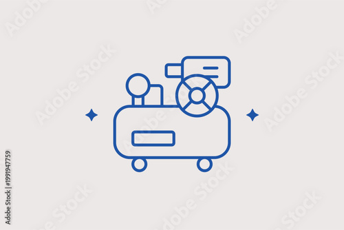 Air compressor tank line icon for powering pneumatic garage tools and tire inflation. Industrial Vector Illustration for workshop equipment guides and professional service center branding.
