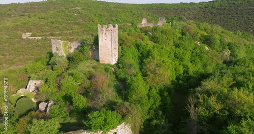 Aerial view of Dvigrad medieval castle ruins in Istria, Croatia
