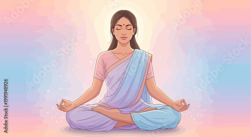 Serene Indian Woman Meditating in Lotus Position