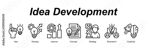 Idea Development banner web icon vector illustration concept with an icon of Idea, Develop, Improve, Concept, Strategy, Brainstorm, Creativity 