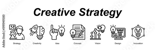 Creative Strategy banner web icon vector illustration concept with an icon of Strategy, Creativity, Idea, Concept, Vision, Design, Innovation 