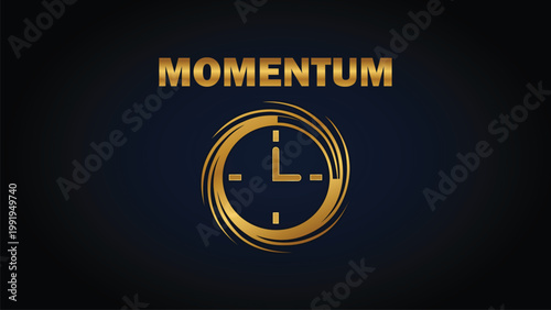 Momentum motivational logo with gold clock and spiral vector.