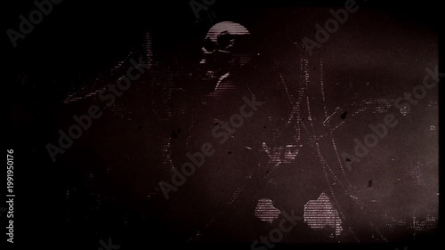 Spinning stop motion style mannequin with a flickering noisy grunge film effect.