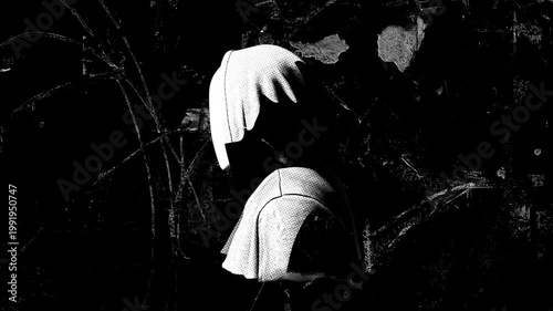 Spinning stop motion style mannequin with a flickering noisy grunge film effect.