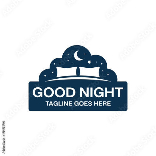 Good night logo featuring a crescent moon stars and silhouetted tree