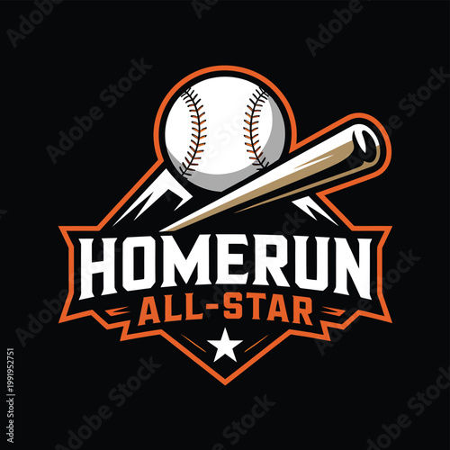 Photography Baseball logo featuring a bat ball and the text homerun all star