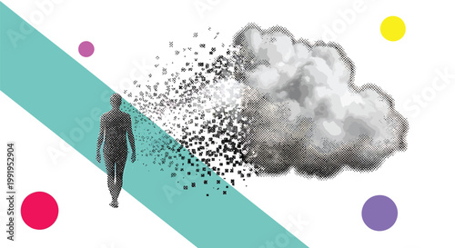 Disintegrating man, abstract vector illustration, mental health, anxiety, depression