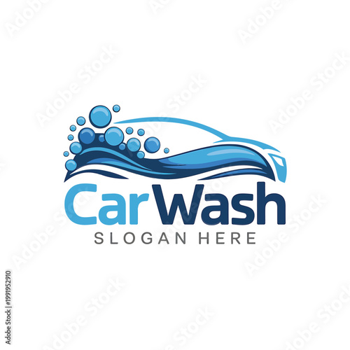Modern car wash logo featuring water splashes and vehicle silhouette