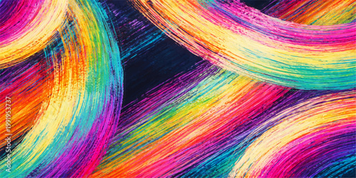 An abstract colorful background featuring a fractal rainbow swirl pattern with light motion effects and a vibrant paint texture creates a dynamic spectrum wallpaper design element