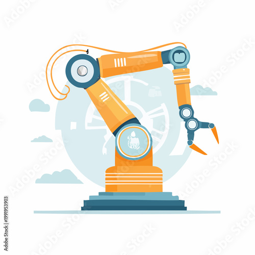 デジタル要素を備えた近未来的なロボットアームのフラットイラスト