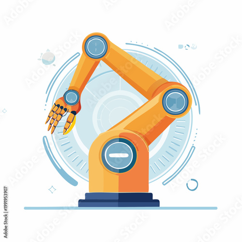 デジタル要素を備えた近未来的なロボットアームのフラットイラスト