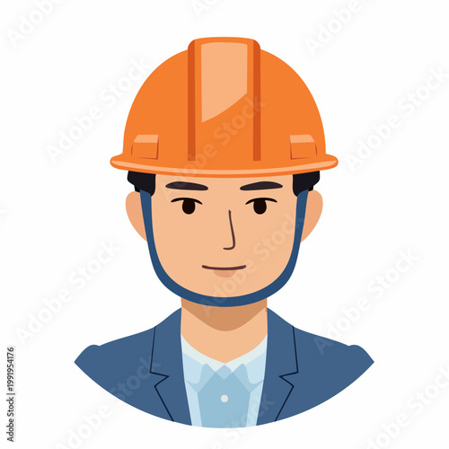 真剣な表情の男性作業員のフラットイラスト