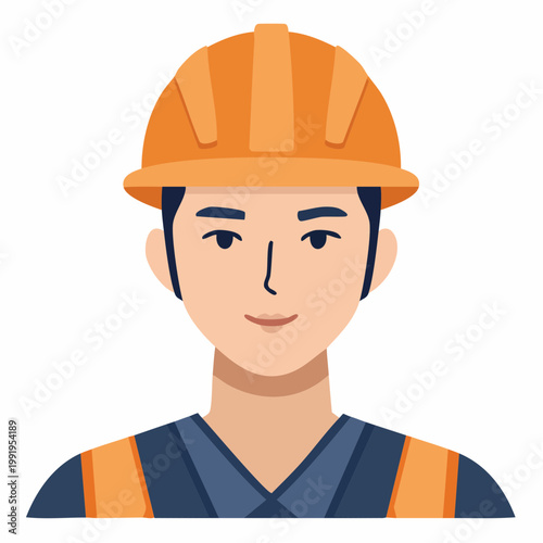 真剣な表情の男性作業員のフラットイラスト