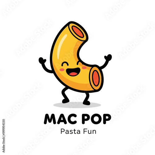 Macaroni character with happy face.