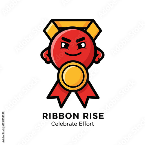 Red Cartoon Character With Gold Ribbon.