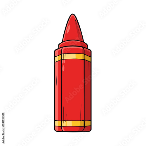 Bright Red Crayon with Yellow Accent Stripes for Art and Drawing